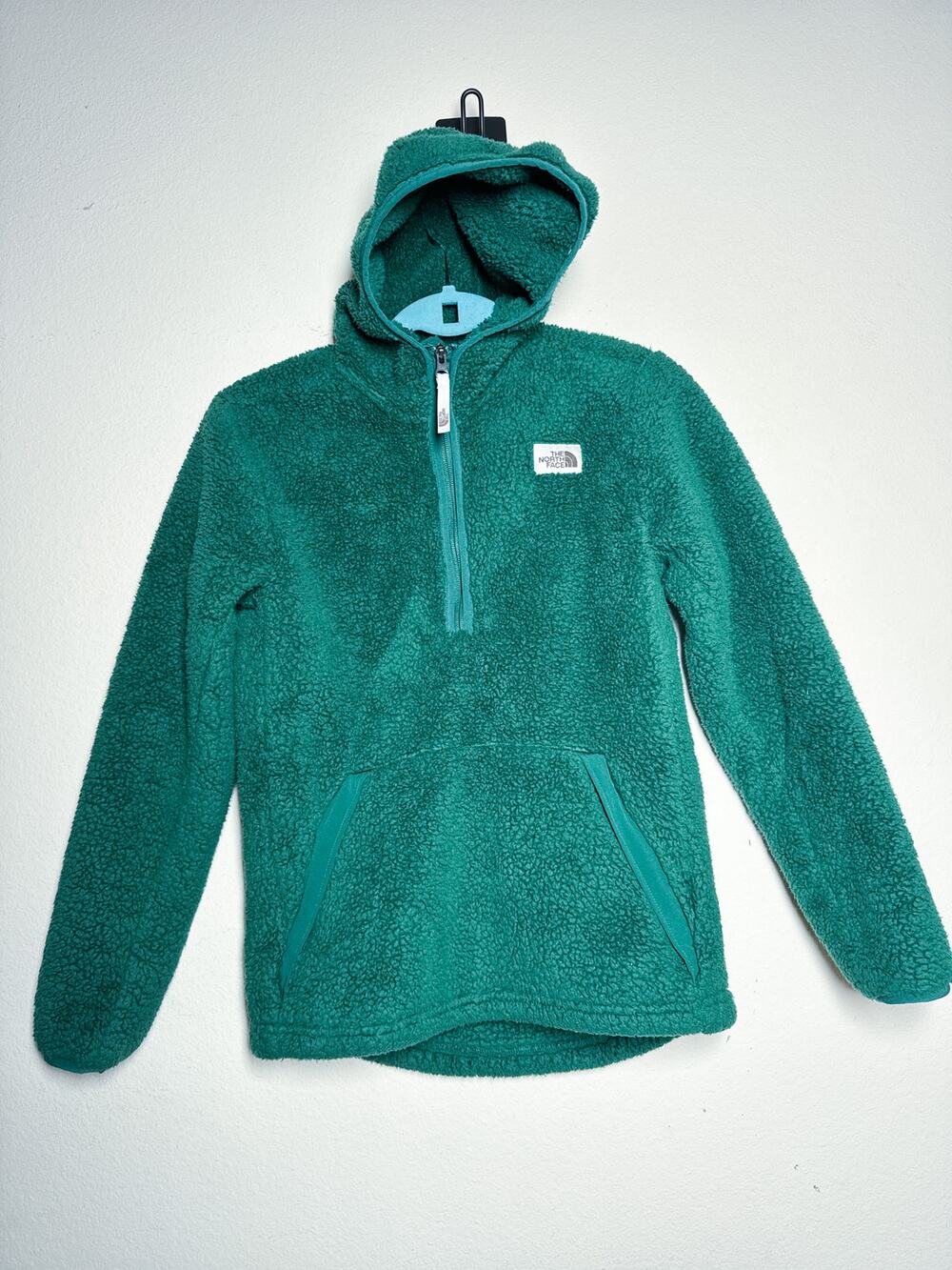 The North Face Boys L 14/16 Green Sherpa Fleece Half Zip Hoodie